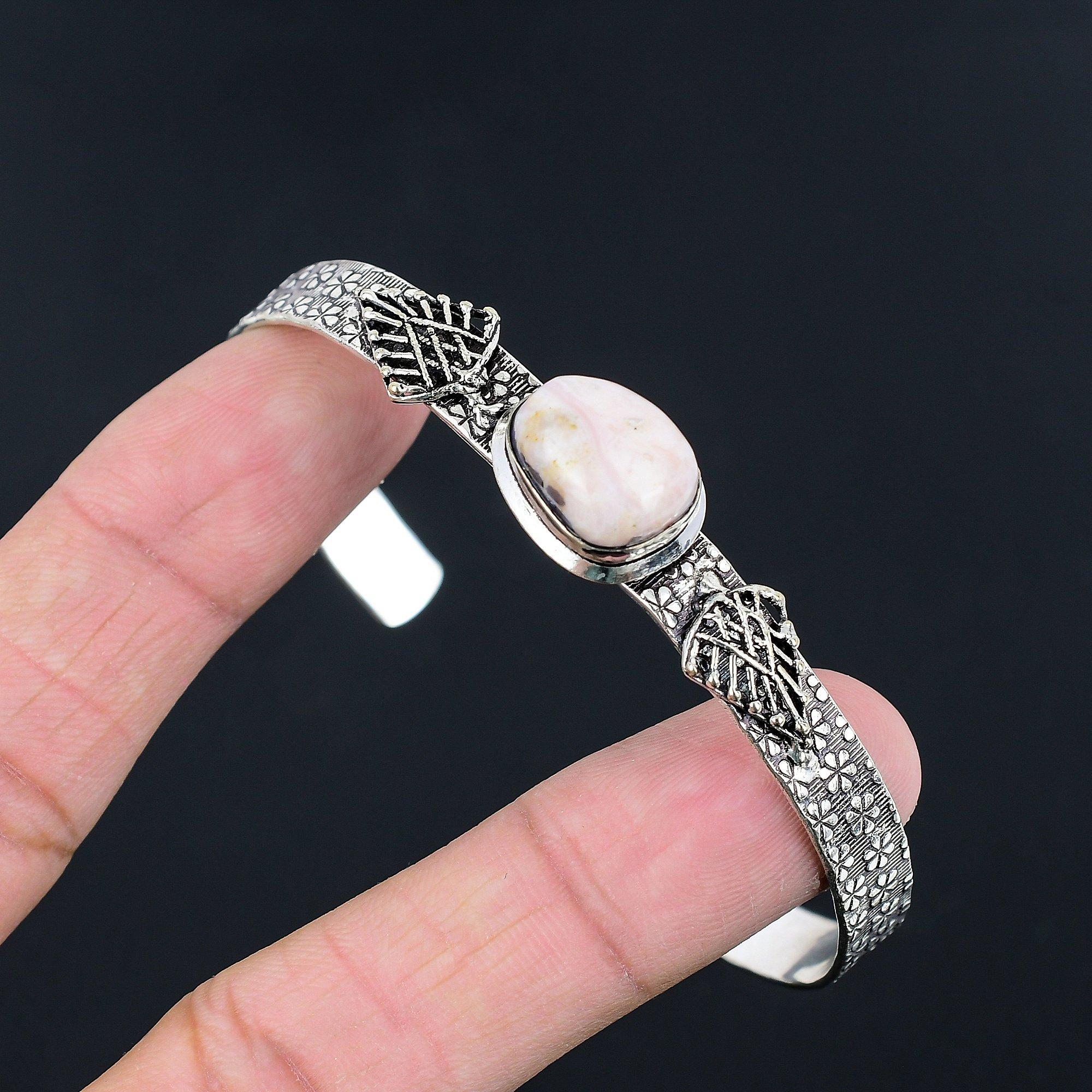 

Pink Opal Stone 925 Silver Wife Artisan Handcrafted Unique New Bangle Bracelet Adjustable