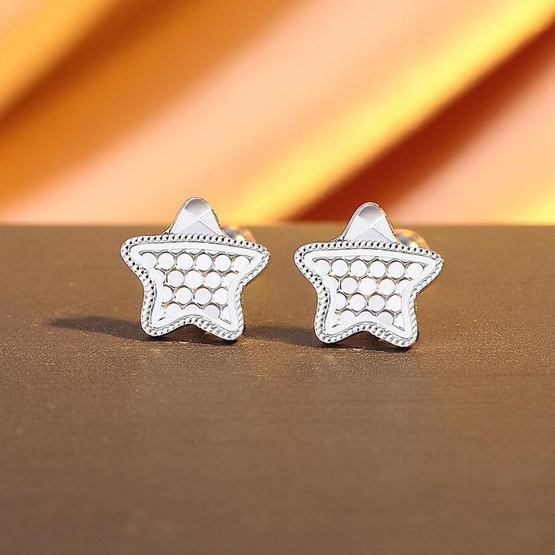 

Silver Crushed Ice Pentagram Stud Earrings Women S Fashion High Sense Versatile Screw Button Earrings 925 silver платиновий