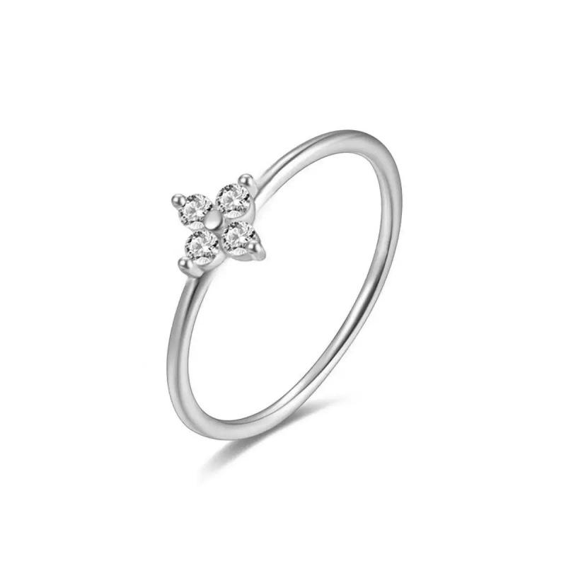 18K Gold-Plated Zirconia Clover Ring in 925 Sterling Silver - Elegant French-Inspired Design