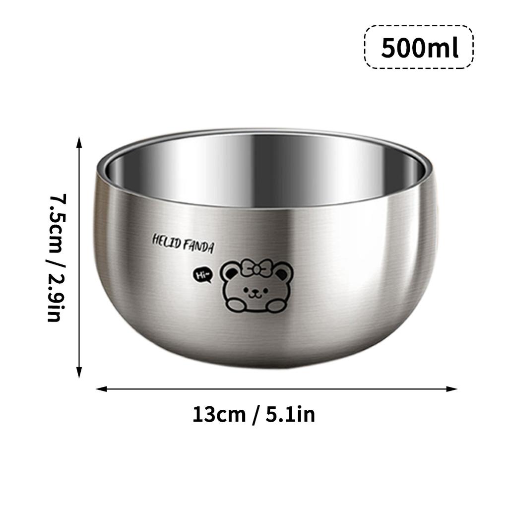 WORTHBUY 380/500ML 316 Stainless Steel Bowl Double-layer Children Rice Bowl Cute Tableware Kindergarten Anti Scalding Soup Bowl
