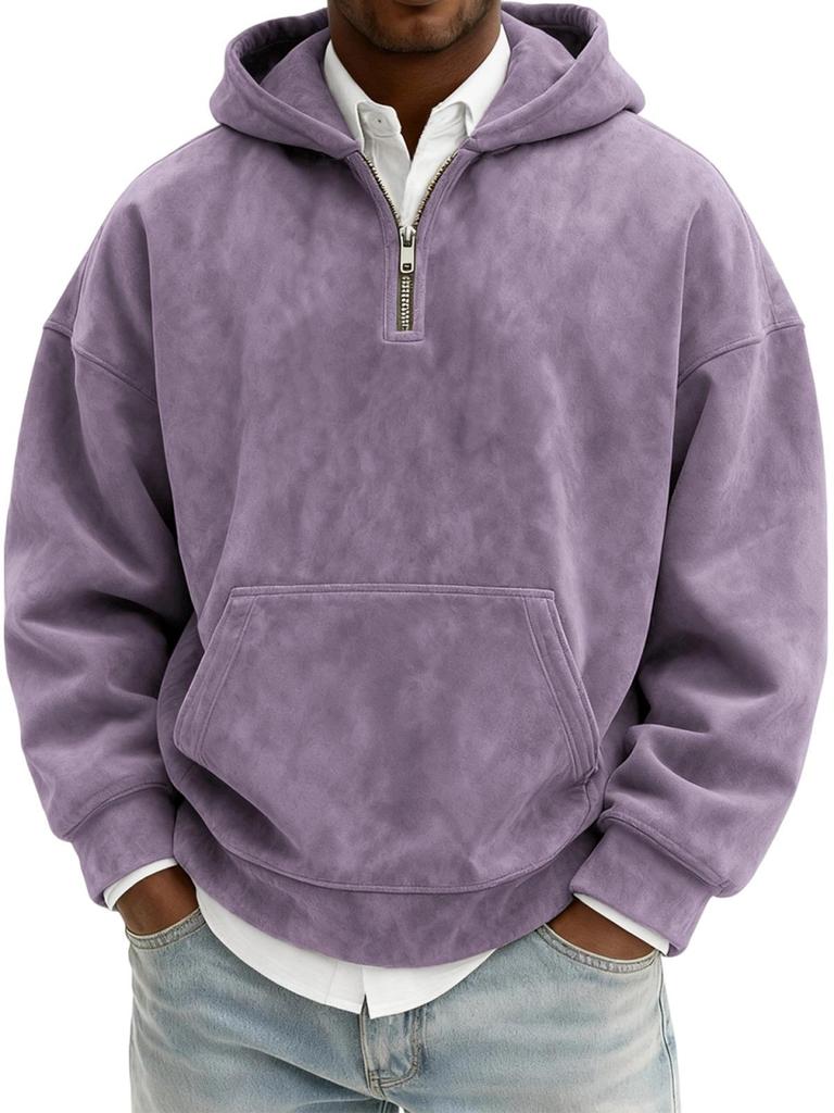 Herren Retro Gewaschener Wildleder Halbzip Hoodie - Herbst/Winter Unifarben