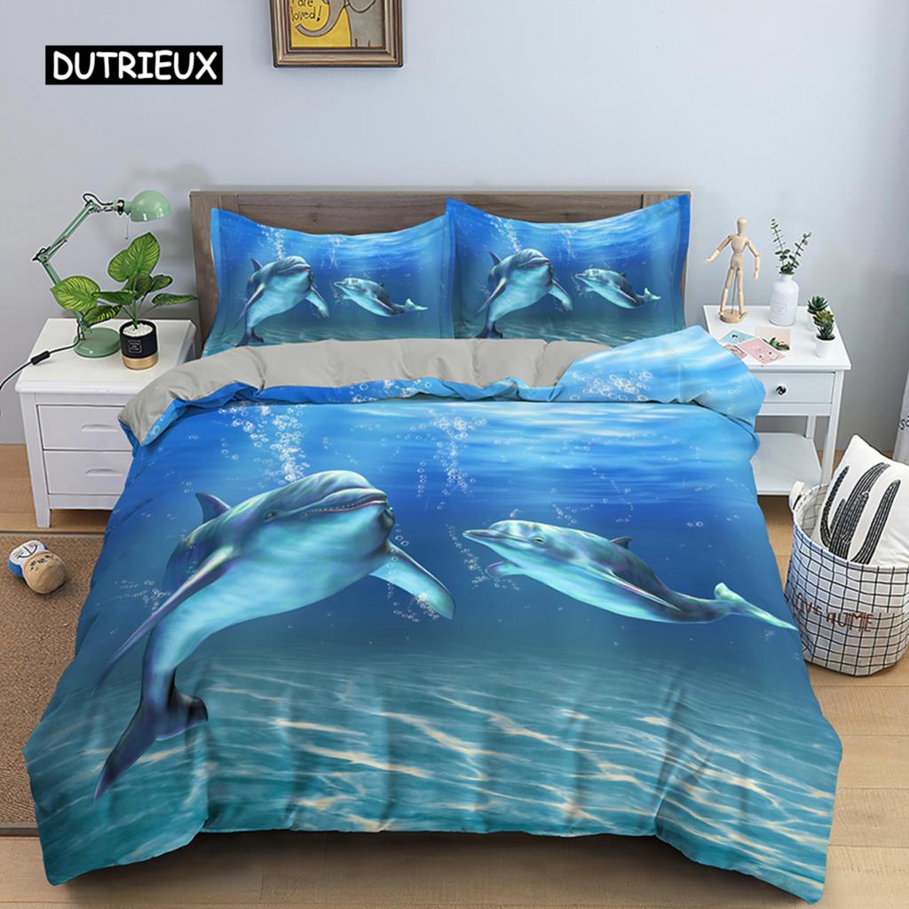 Dolphin Duvet Cover 3D Bedding Set Boys Girls Adults Comforter Cover Queen King Home Textiles Marine Life Polyester Quilt Cover