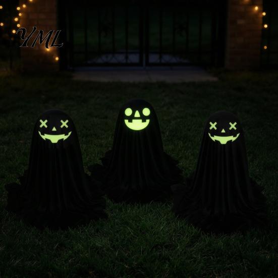 Festive Home Decor for Halloween 4 Pcs Ghost Decoration, Spooky with Glowing In The Dark Trick or Treat Party Face, Standing Desktop Figurine