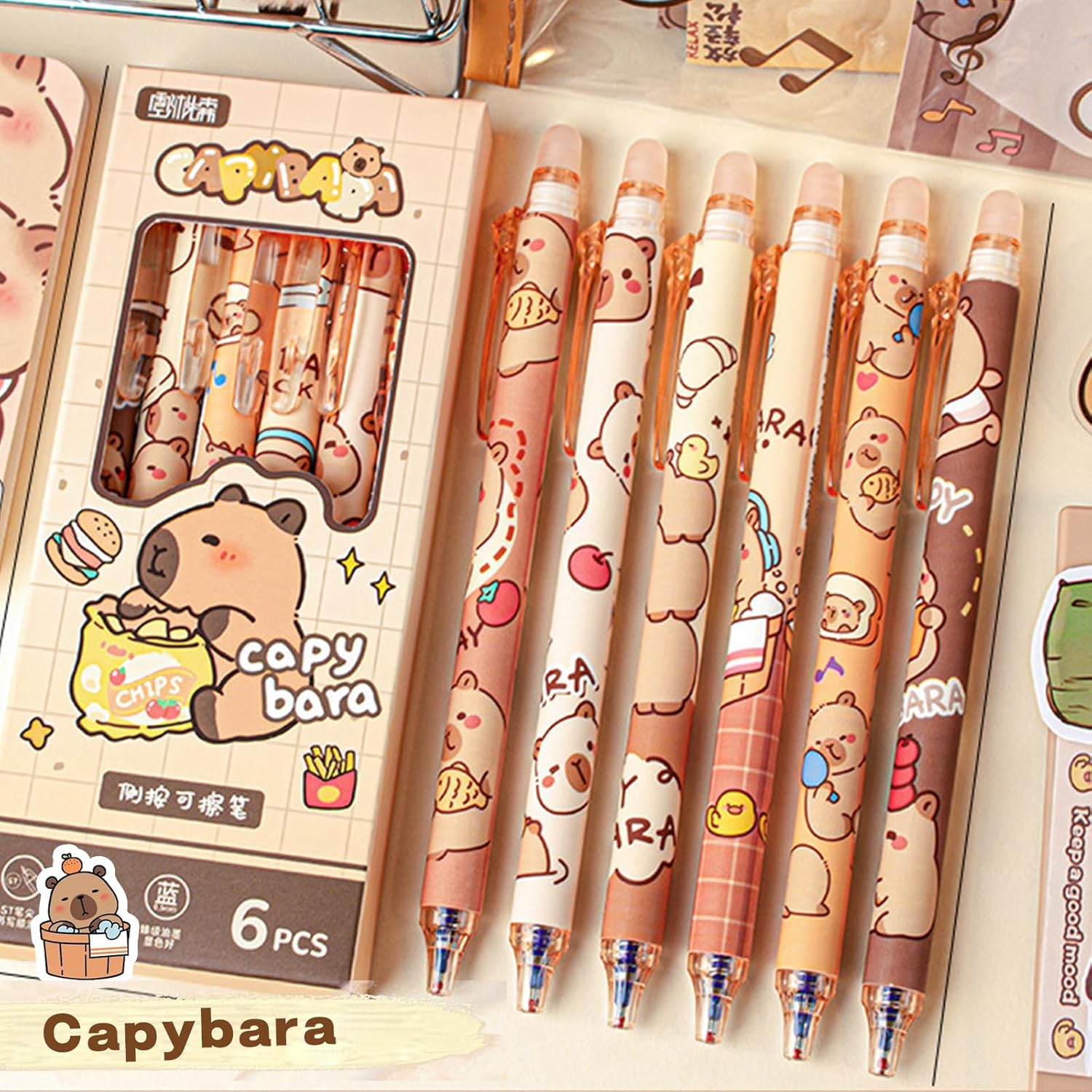 

Стираемые гелевые ручки Капибара Милые мультяшные выдвижные ручки-капибары с синими чернилами 0,5 мм Принадлежности для школы Подарки на вечеринку