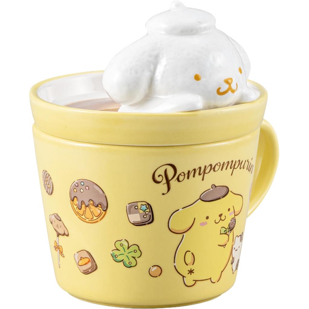 San Art Sanrio Pom Pom Purin Insulated with 12 x 13 230 Latte Art Birthday Mug, Lid, Approx. cm, mL, Mug, Merchandise, Gift, Yellow, SAN4551-5