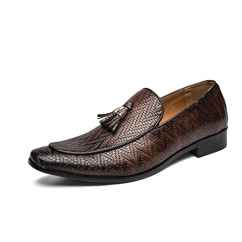 Men s British Cross-Strap Tassel Leather Loafers: Versatile, Trendy Slip-On Brogues, Large Sizes Available. 45 коричневый