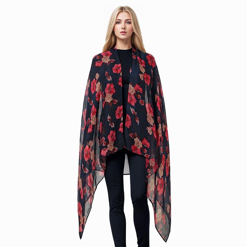 Blumenmuster Design Sommer Luxus Strand Sonnenschutz Seidenschals Damen Schal Großer Schal Weiches Bufanda Wickeltuch