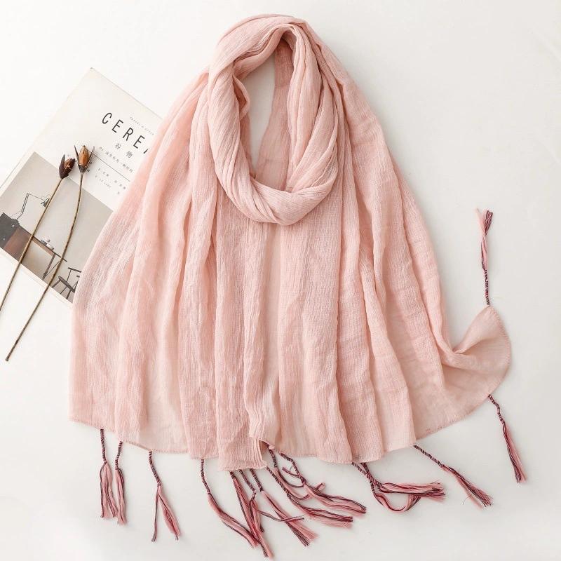 Soft Cottonlinen Feeling Scarf Shawls Women Solid Color Premium Foulard Femme Long Vacation Beach Scarf