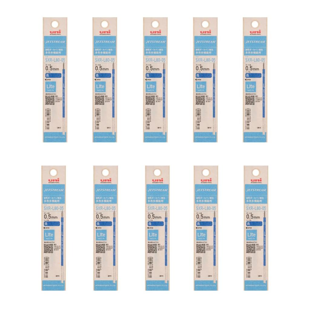 Mitsubishi Pencil Jetstream Light Touch Ink Ballpoint Pen Multicolor Refills, Multifunction, 0.5mm, Blue, 10-Pack, SXRL8005.33