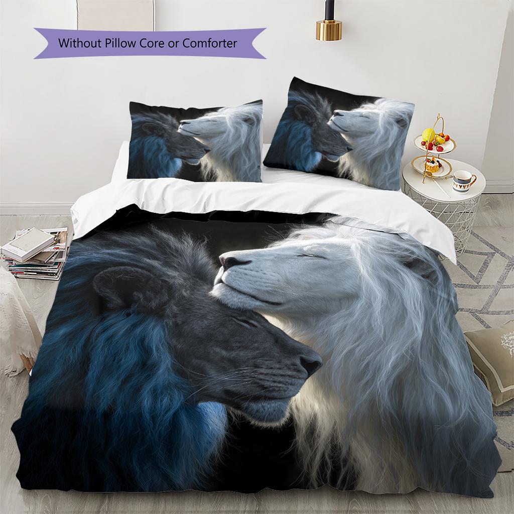 Lion Head Pattern Bedding Quilt Set  Home Decoration  Gift (1 * duvet cover + 2 * pillowcase  without core)