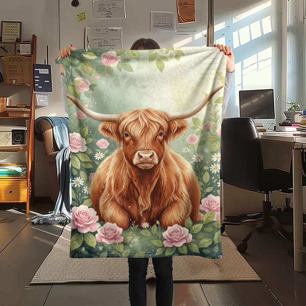 1PC Watercolor style Print FlAannel Blanket, High quality Comfortable for All Seasons, Home Decor, Warmth and Comfort
