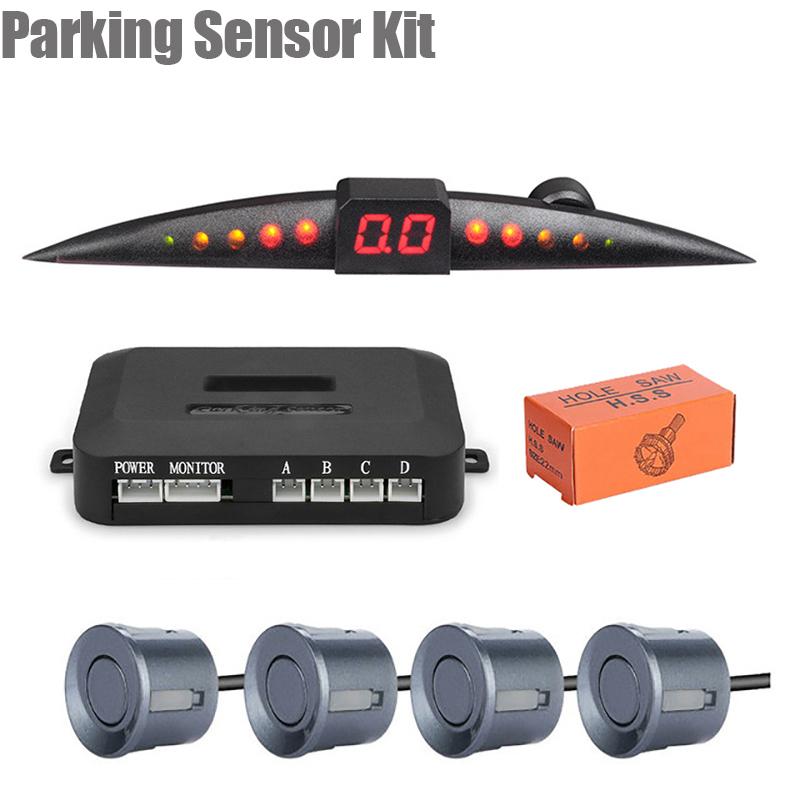 Parking Sensor Kit Car Parktronic LCD Display Beep Reverse Backup Radar Monitor System 4 Sensors 22mm 12V 7 Color Parking Sensor