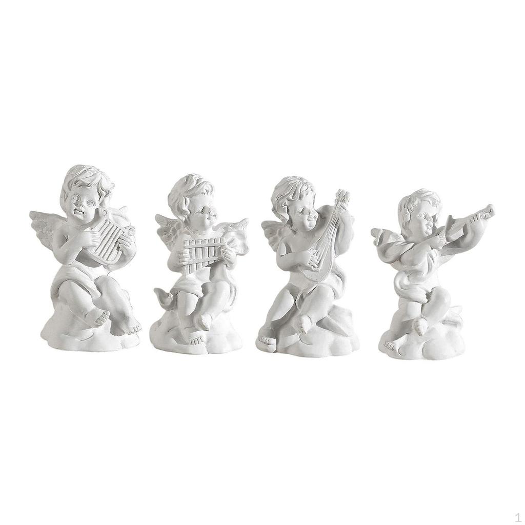 4Pcs Cherub Statues Desk Figures Artwork Mini Resin Musical Sculptures Little Angel Figurines for