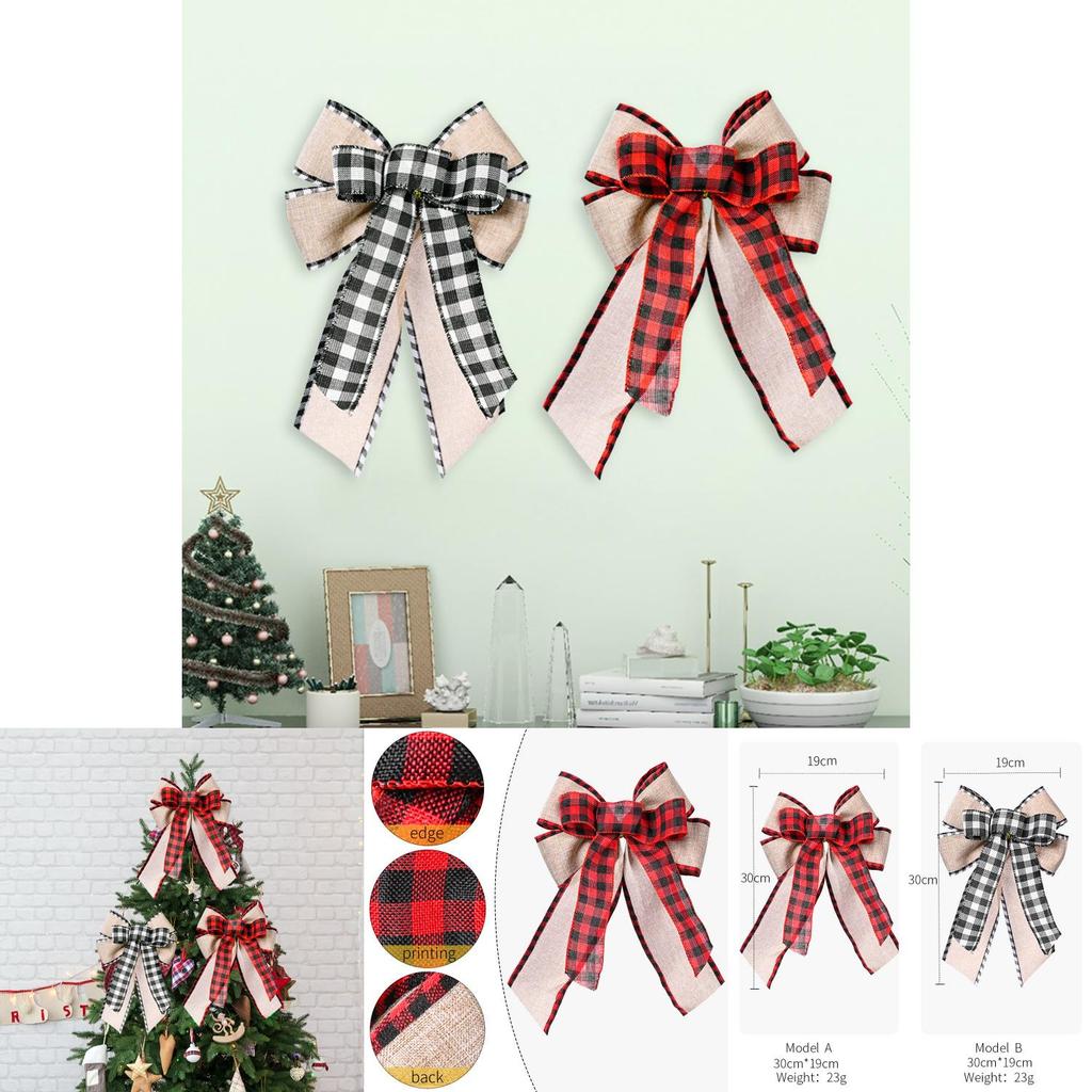 Charming Christmas Decor Bow Featuring Distinctive Plaid Edges For Trees