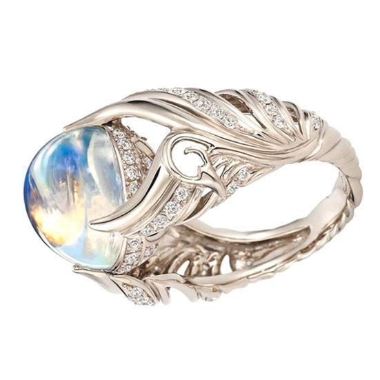 Ženy Faux Moonstone Drahokamu vykládané Wing Finger Prsten svatební šperky dárek