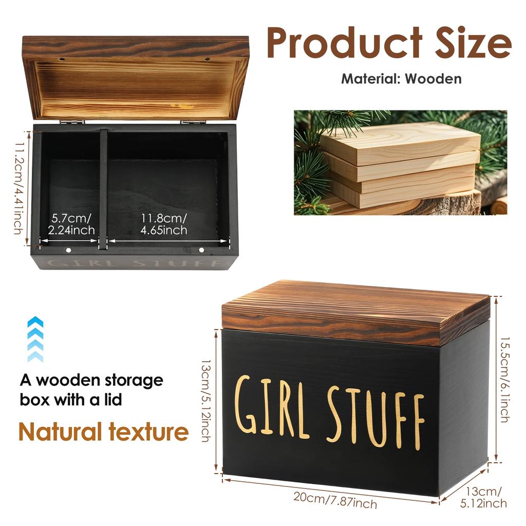 Wooden Tampon Holder Container Feminine Product Storage Box with Lid Multi-purpose Sanitary Napkin Organizer Box for Bathroom