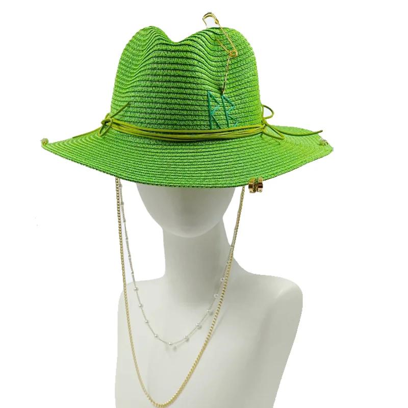 

2026 Women s Beach Hat White Letter Ribbon Decoration Elegant Women s Party Dress Hat Travel Beach Sun Hat 56-58CM