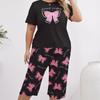 Damen Frühling/Sommer Bedruckter Pyjama Kurzarm Cropped Hose Set Milchseide Home Wear