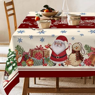 Tovaglia natalizia con motivo pupazzo di neve Tovaglia rettangolare Tovaglia natalizia Tavolo da fattoria Macchia -Decorazioni resistenti