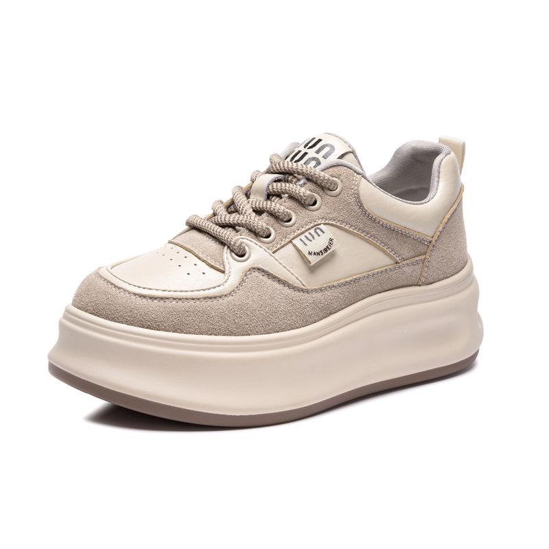 Thick baseplate shoes spring and autumn new leather heightening small student breathable casual shoes tide