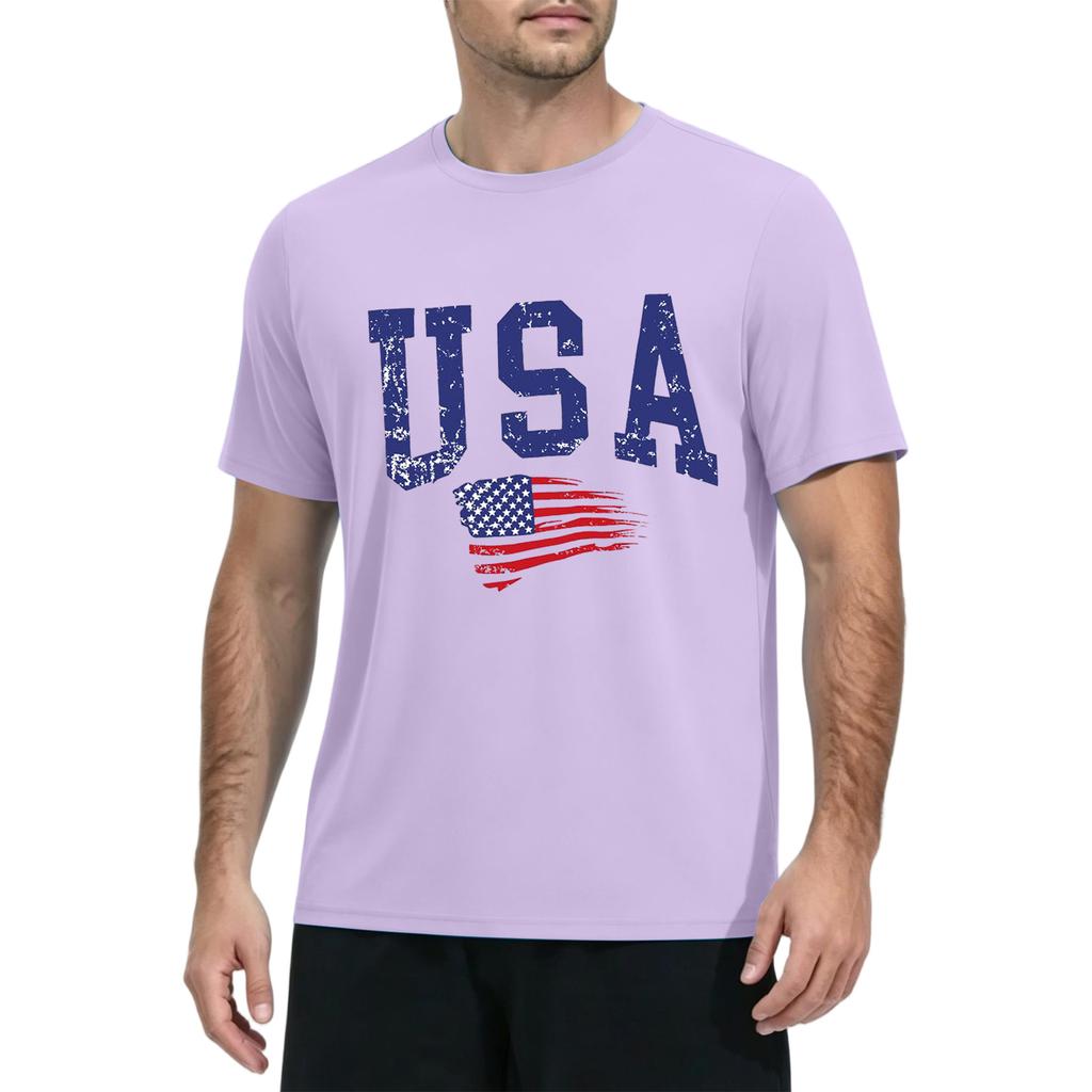Men's Quick Dry Short Sleeve T Shirt Lightweight Breathable Fitness Running Gym Workout Tee USA Graphic Print Casual Top