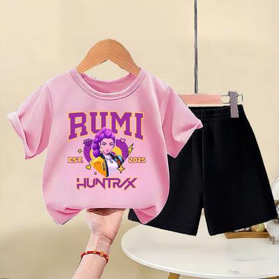 Summer Children's Casual Clothing Set K POP Girls Short Sleeve Top Set Children's Shorts Set T-Shirt and Bottoms 2-Piece Set