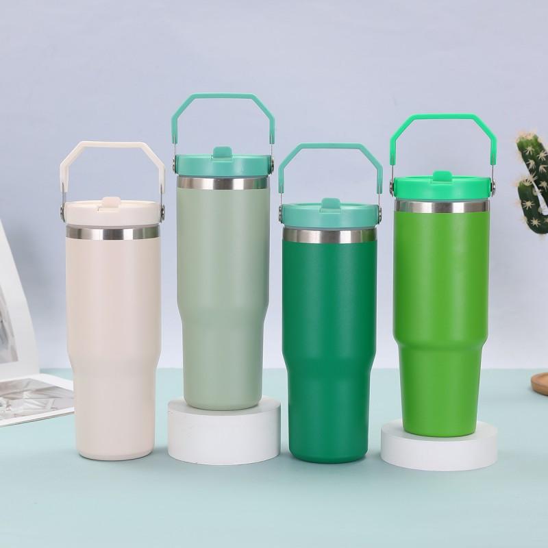30 Oz Stainless Steel Travel Tumbler With Handle Straw Lid Car Outdoor Use Insulated Water Bottle