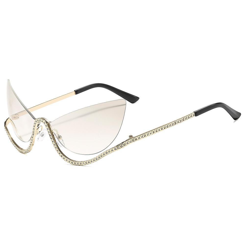 Luxury Frameless Gradient Cat Eye Women Sunglasses  Personalized Rhinestone Frame Inlaid Design High End Men Glasses Uv400
