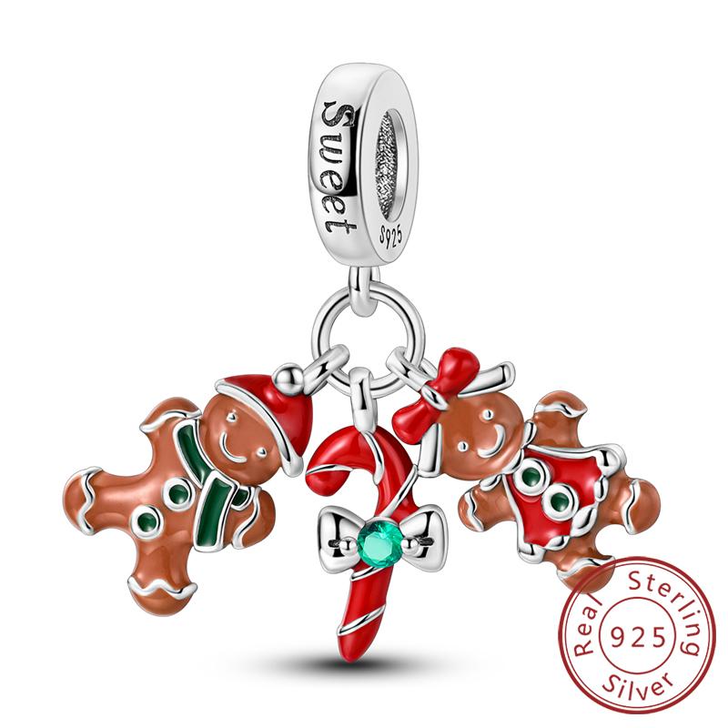 Christmas Series Charms Beads Copper Christmas Tree Snowman Elk Charm Fit Original Bracelet Pendent Women Jewelry