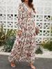 New Long-Sleeve European & American Women's Fashion Print Evening Dress