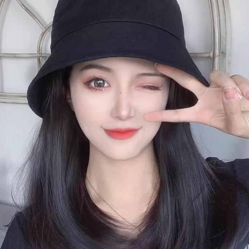 Bucket Hat Synthetic With Hair Cap  Short Straight Bob Fall Autumn Hat Wigs For Women Clip On Hair Extensions