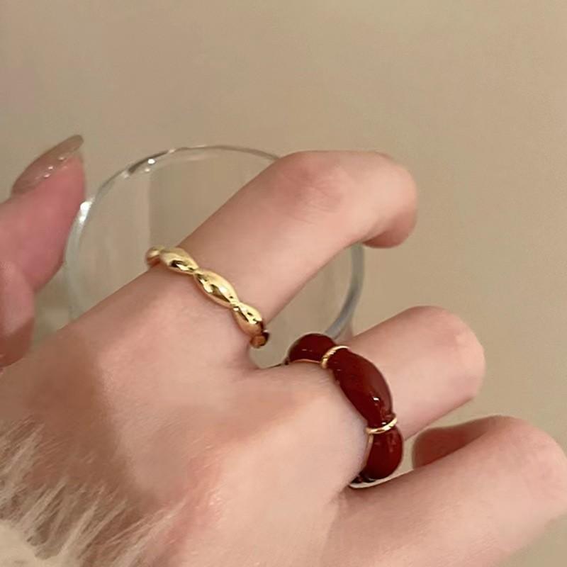 Retro Temperament High-Grade Versatile Bamboo Joint Drip Glaze Open Ring Women'S Niche Fashion Hong Kong Style Index Finger Ring