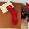 Combed Cotton Red Socks Breathable Flower Socks Plaid Heart Polka Dot Socks  Lunar New Year