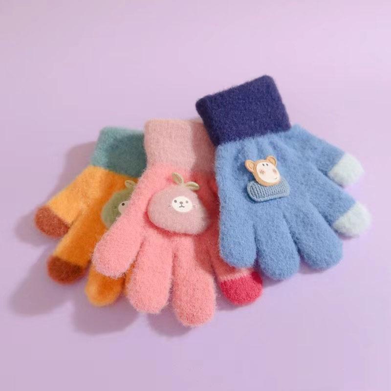 Cute Cartoon Bear Baby Gloves Toddler Boys Girls Warm Knitted Mittens Autumn Winter Kids Kindergarten Five Fingers Gloves
