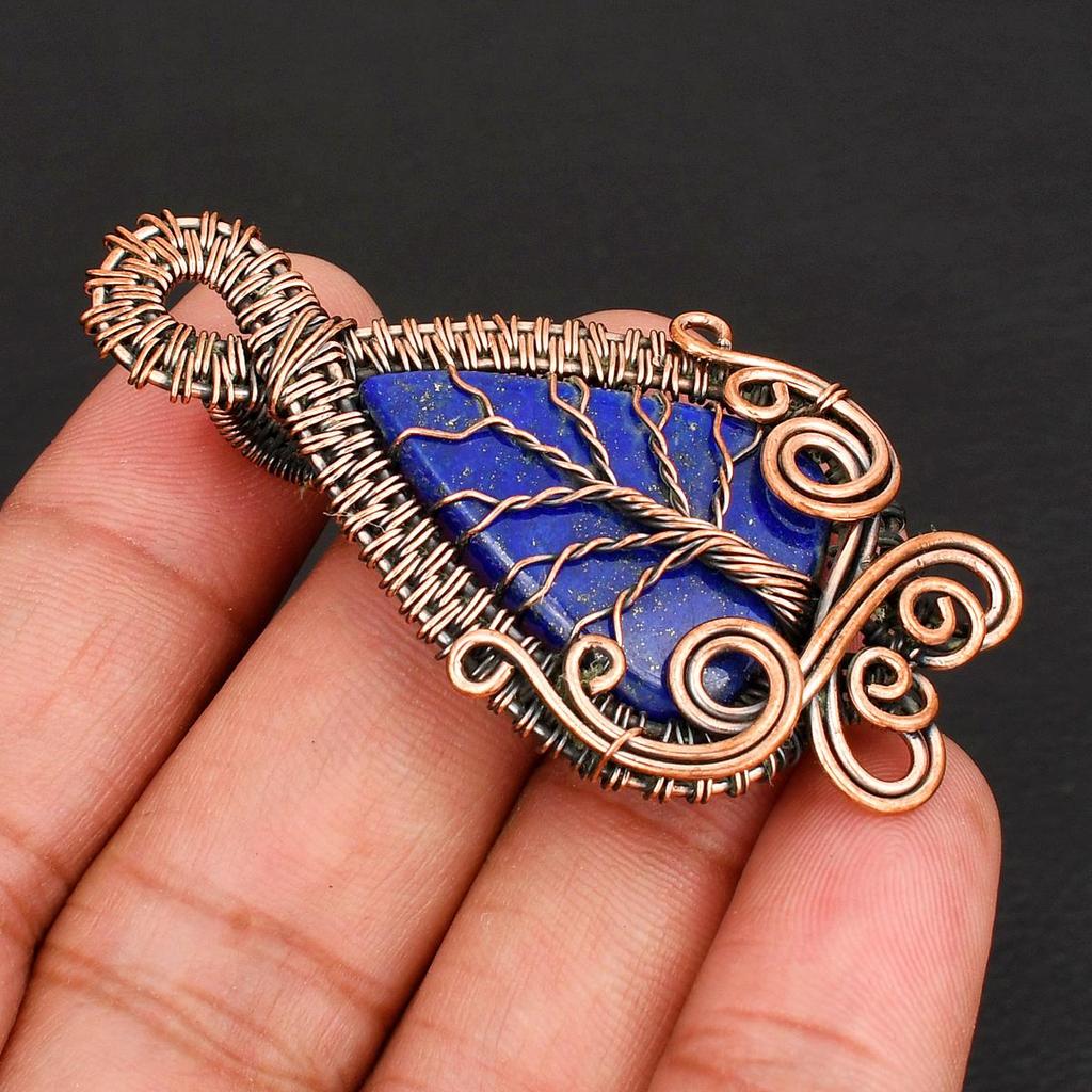 Handmade Tree of Life Copper Wire Wrapped Pendant Lapis Lazuli Gemstone Copper Jewelry Unique Boho Pendant Gift for Her
