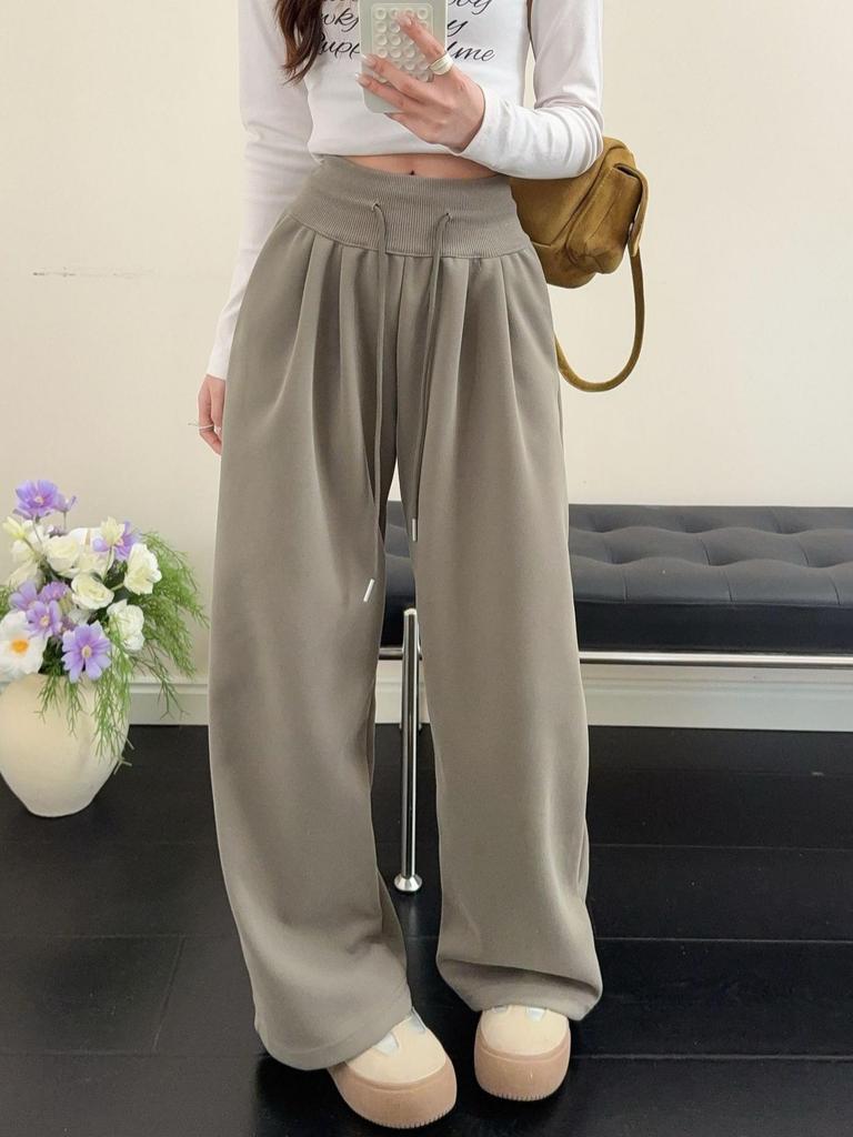 Korean Style High Waist Drawstring Drape Pants - Women's Casual Slimming Long Trousers for Early Spring