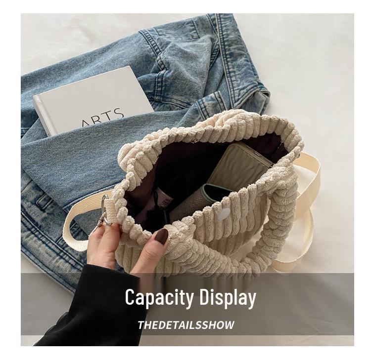 2024 Winter Corduroy Plush Crossbody Bucket Bag - Cute Furry Handbag