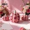 Valentine Day Home Decor Pink Ceramic Pumpkin with Heart Pattern, Artificial Figurine, Seasonal Interior Decorations Fall Tabletop Ornaments