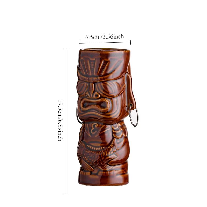 Hawaiian Style Brown Tiki Mug Creative Cocktail Mug Cup Zombie Ceramic Tiki Mug Drinkware for Bar Party Tiki Mug New Year Gifts