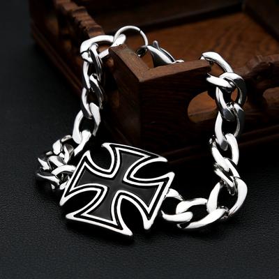 Joyería para Hombres Motociclistas Pulsera de la Cruz de Hierro de los Caballeros Templarios Estilo Punk Hip Hop Acero Inoxidable Regalo Cristiano