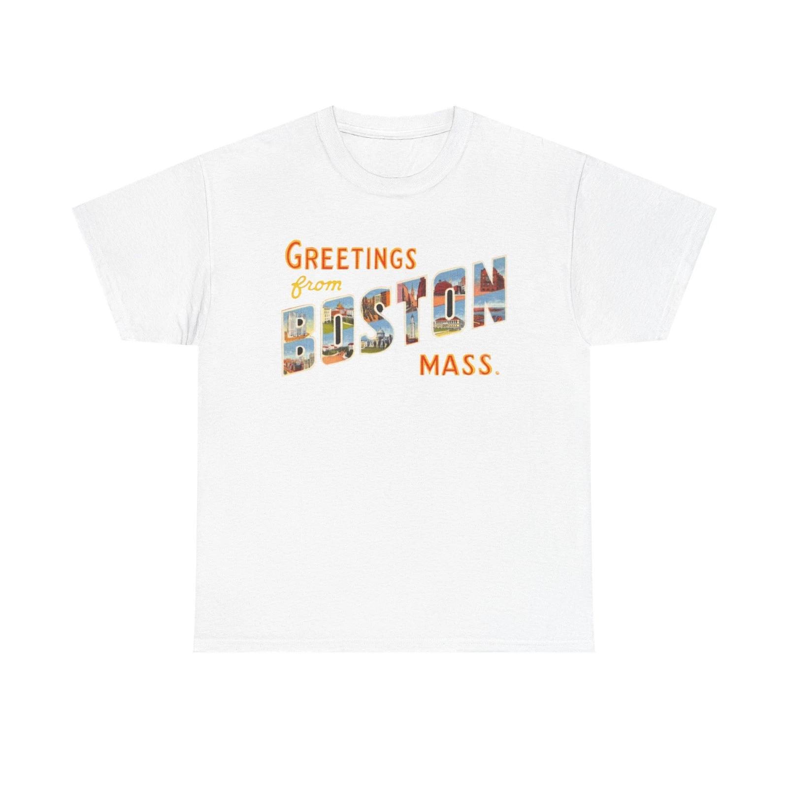 Boston T-shirt vintage postcard skyline retro Dunkin’s Unisex Heavy Cotton Tee S