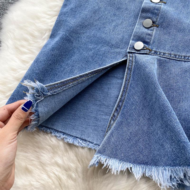 Fishtail Skirt, Half Skirt Female Denim Skirt Type A Fashion Medium And Long Split A-Shaped One-Step Wrap Skirt