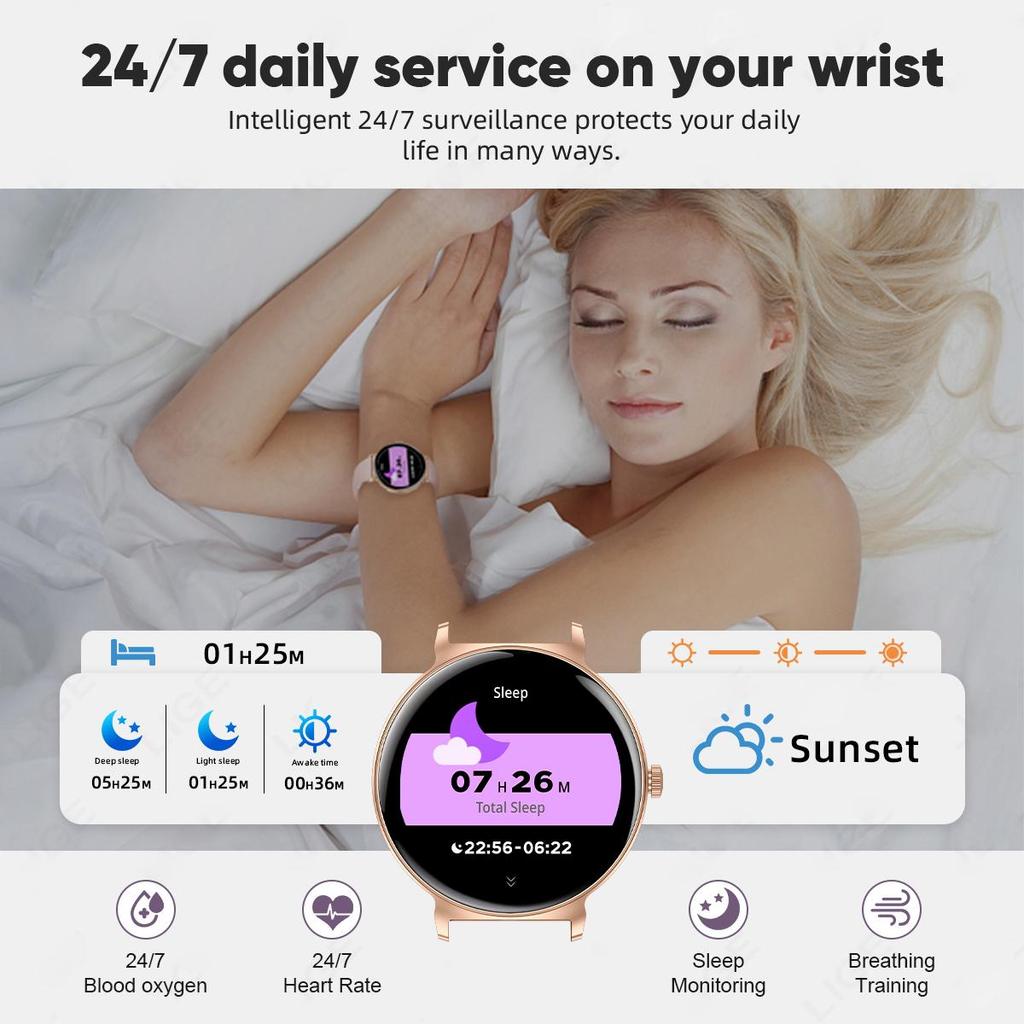 LIGE Damski Smartwatch Połączenia Bluetooth Monitorowanie Zdrowia Wodoodporny Sportowy Smart Bransoletka Prezent dla Dziewczyny