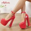 Fashion Aphixta 1cm Belt Buckle Red Party Disco Dance Pumps Women 5.5cm Platform 16cm Super High Chunky Heels Pumps Super Szie 48 49 50