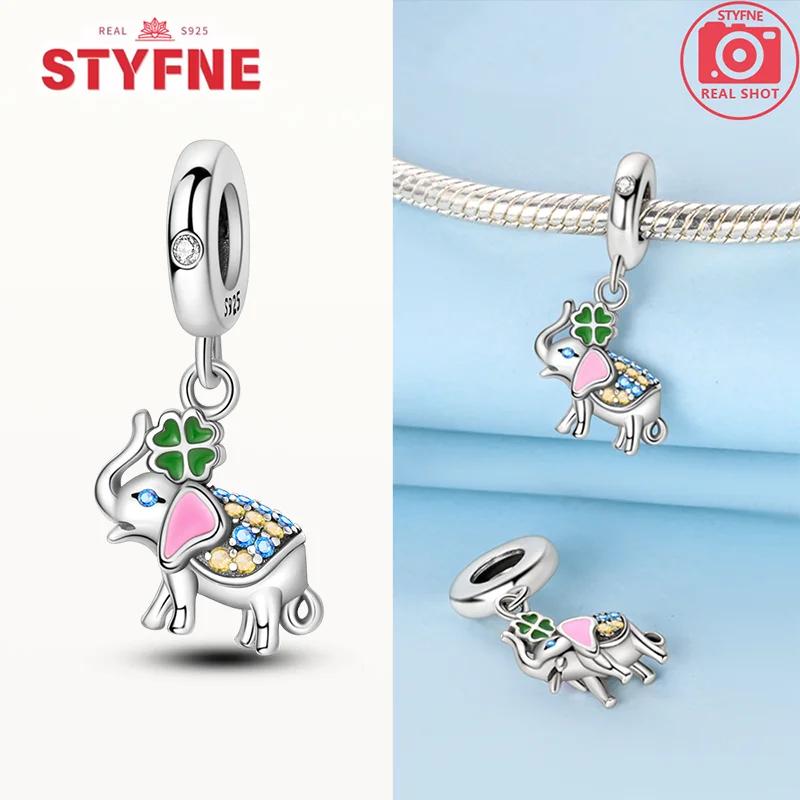 Copper Zirconium&Colorful Elephant Dangle Charm Fit Original Bracelet Diy Fine Jewelry Exquisite Gifts For Women