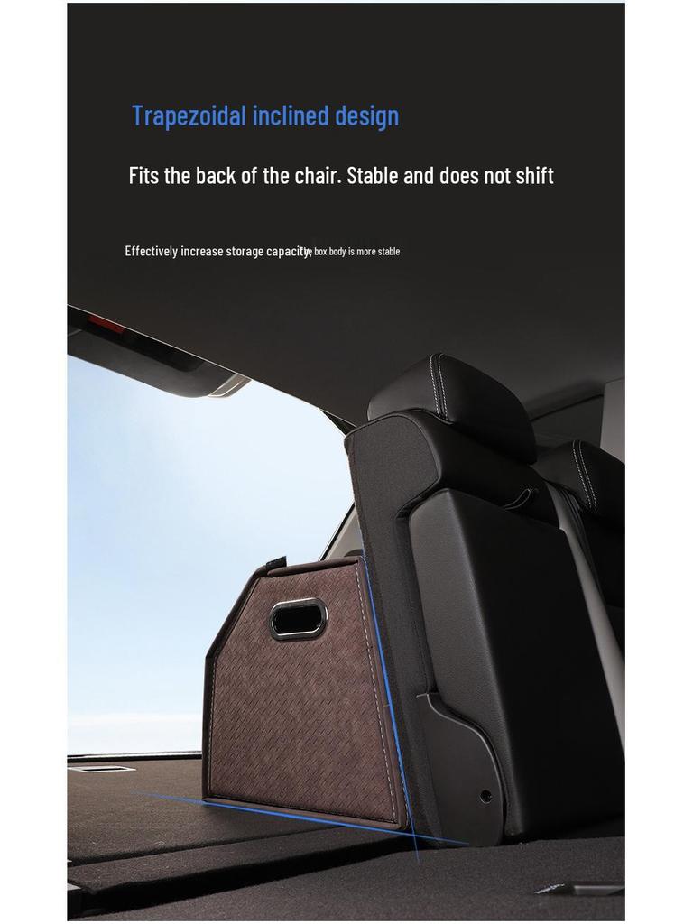 Großer Kofferraum-Organizer für das Auto, Leder mit Schafsfellmuster, Aufklappbares faltbares Design.