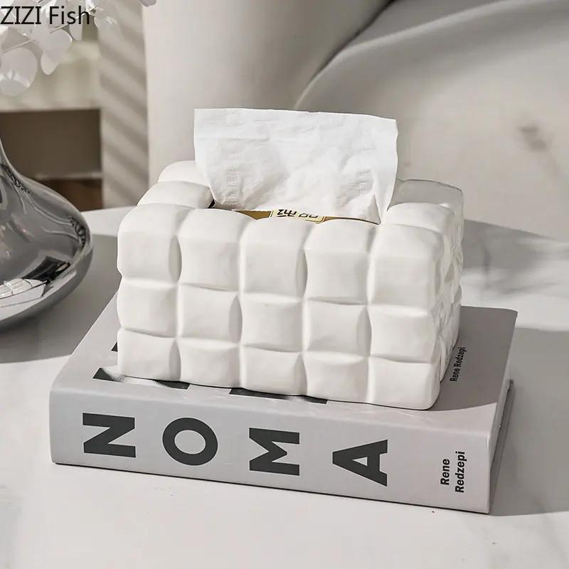 Electroplated Ceramic Tissue Box Creative Napkin Tissue Holder Nordic Home Decoration Art Living Room Tissue Storage Box
