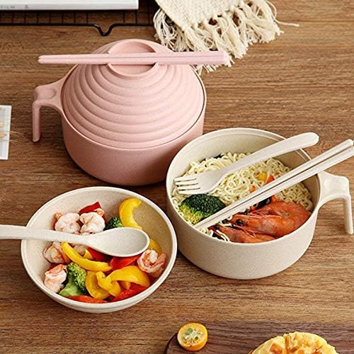 Instant-pastakom van stro met dekselhandvat Bestekset Soepsalade Rijstkom Magnetronbestendig