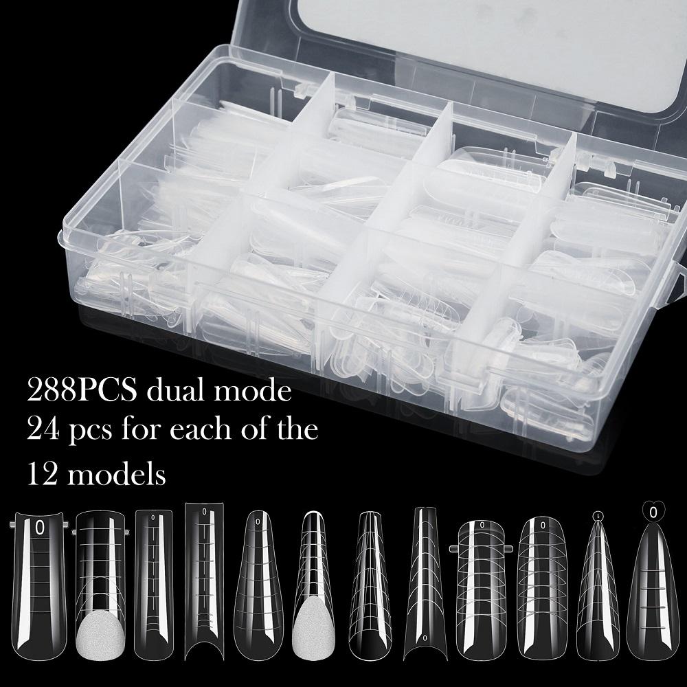 288PCS/ Box 3D Quick Building Mold Tips Nail Extension Gel False Nail Dual Forms Finger Extension Tool
