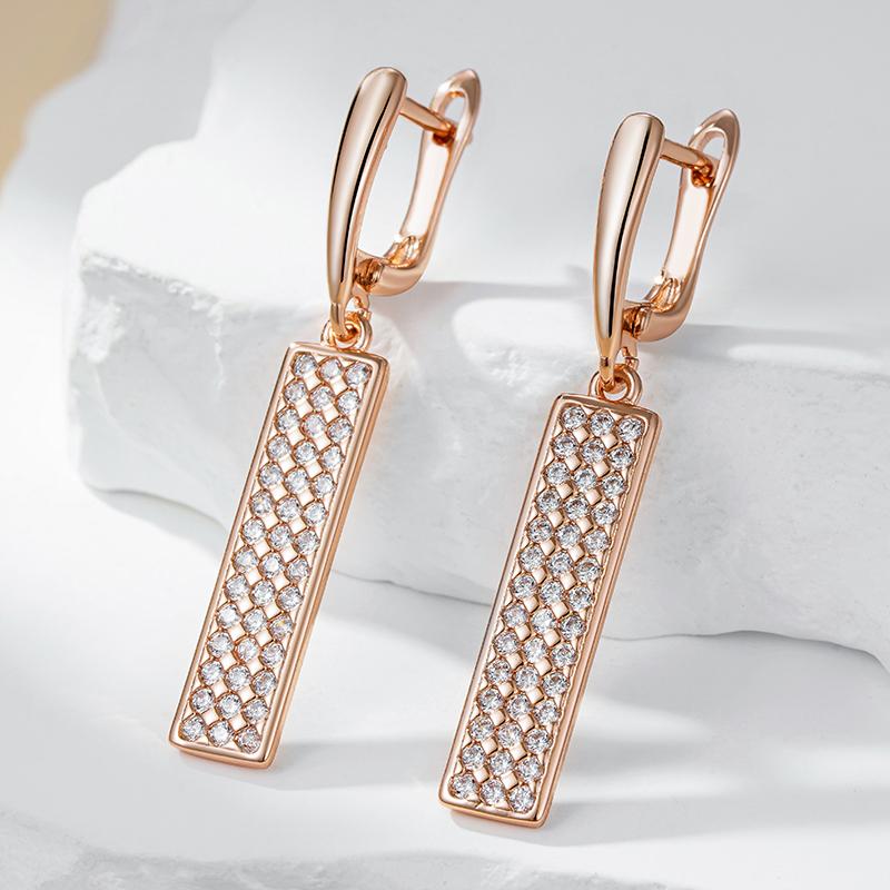 Full Paved Zircon Square Pendant Earrings Smooth Texture Women Personality Accessories Wedding Jewelry